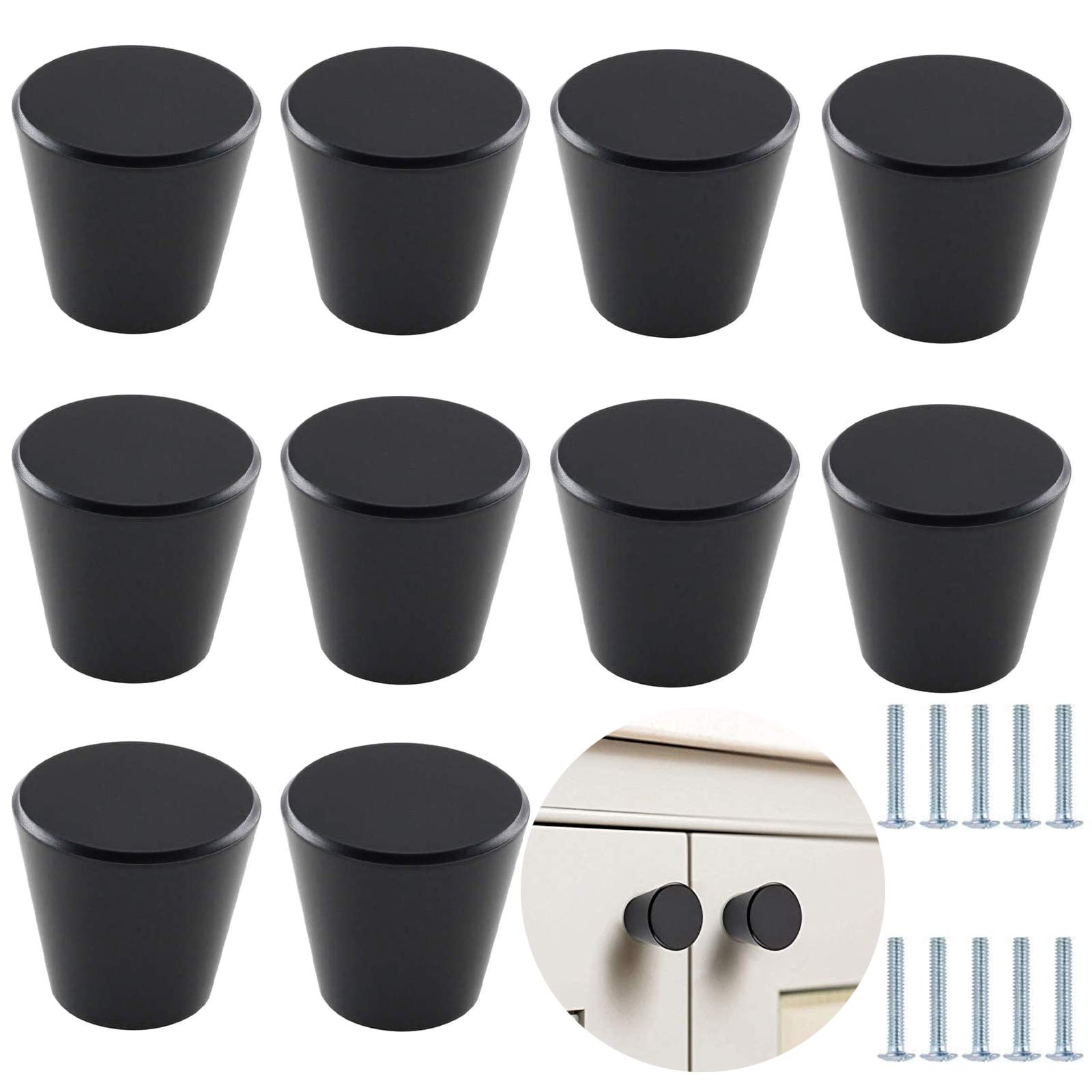 10 Pcs Furniture Handle Black Cone Round Solid Furniture Knobs Closet Rod Knobs Fashion Durable, for Wardrobe Door, Decorative Cabinet Doors, Bedroom, Bathroom, Kitchen, Living Room—Black
