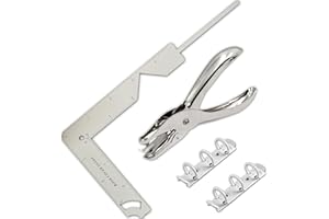 YOBEYI Book Cover Guide Set with Hole Punch and Binder,5-in-1 Stainless Steel Bookbinding Cover Ruler,Hole Punch and 2Pcs 3-Ring Metal Binder Mechanisms Kits for Journal, Album, Planner, Calendar