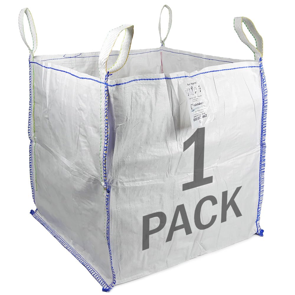 sackmaker FIBC Bulk Bag - One Tonne Builders Bag - Heavy Duty Garden Waste Bag Extra Large - Premium Grade Dumpy Bag with 4 Lifting Handles and Safety Certificate