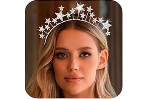 CAKURE Star Halo Crown Silver Crystal Headband Mary Metal Headpiece Bridal Tiara and Crowns Rhinestones Tiara Headpiece Party Wedding Hair Accessories for Women and Girls (Silver)