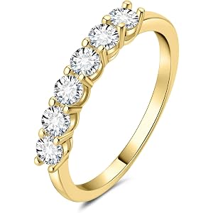 JewelryPalace Genuine Moissanite Wedding Rings for Women, Eternity 14k White Yellow Rose Gold Plated 925 Sterling Silver Prom