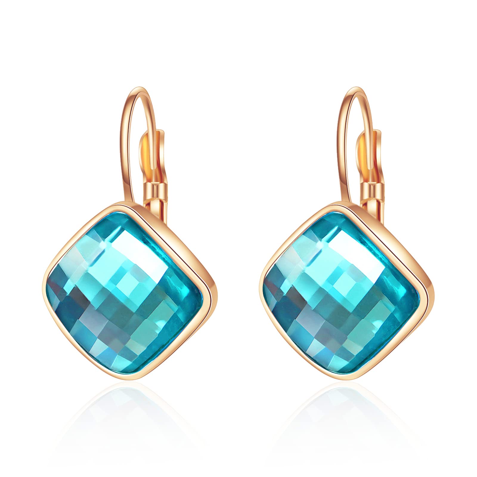 VONSSY Crystal Drop Dangle Earrings | Created Gemstones Leverback Hoop Earrings | Stylish Rose Gold Hanging Zircon Earrings | Vintage Silver Jewelry Gift