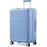 aji Expandable Top Open 24 Inch Checked Luggage with Spinner Wheels, Large Suitcase with TSA Lock, Hardside Travel Luggage Suitcases for Men Women, for 14+Days Travel, Blueberry Blue