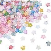 PONABEADIY 10MM 600Pcs Acrylic Star Beads with Hole Gradient Random Colorful Gold Foil Frosted Resin Charms Loose Spacer Bead Bulk for Jewelry Making Bracelet Necklace Earrings Hair DIY Crafts Supply