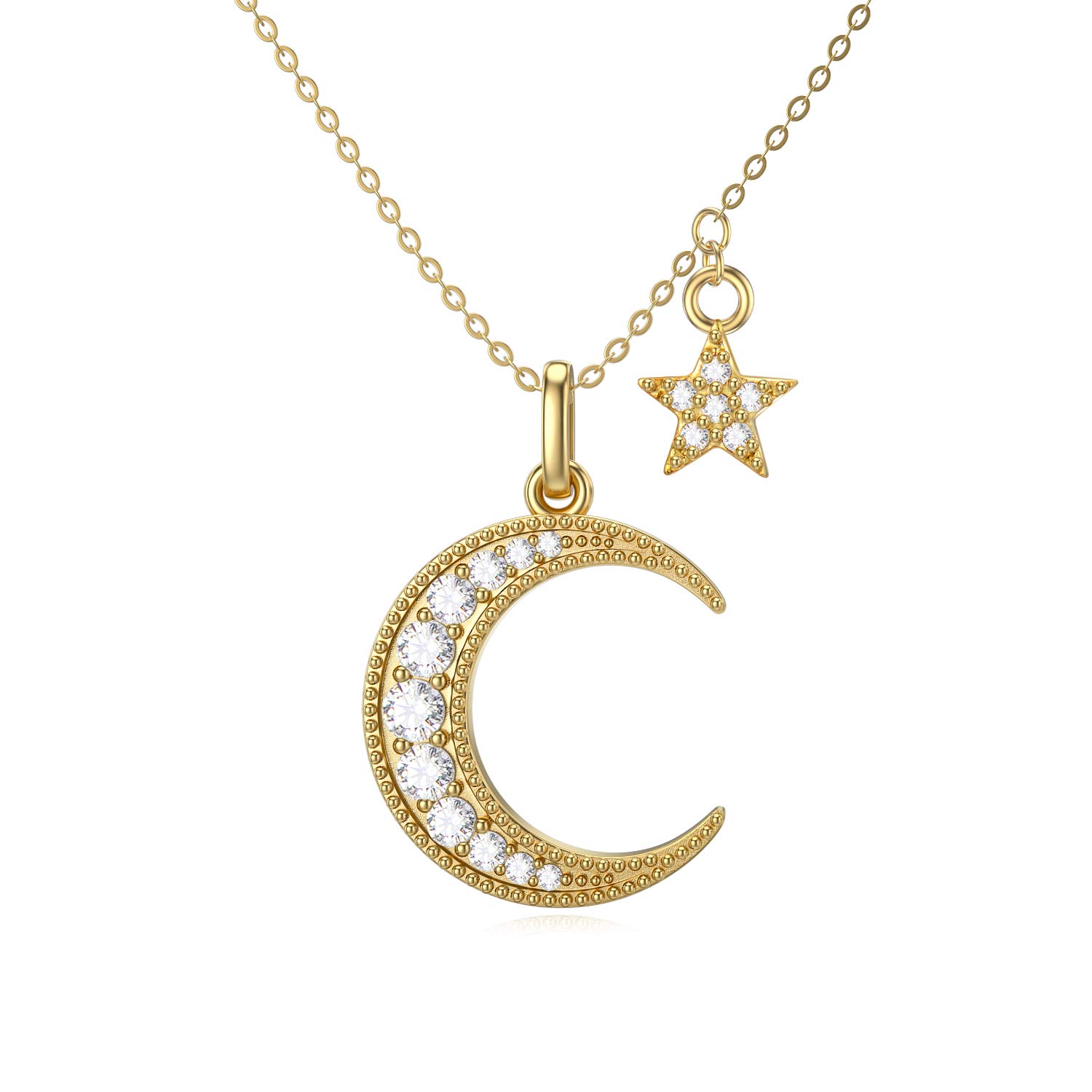 SISGEM 9 ct Gold Moon Necklace, Solid Gold Star Necklace with Slide Moon Pendant, for Women Ladies Mum Christmas, 16+1+1inch