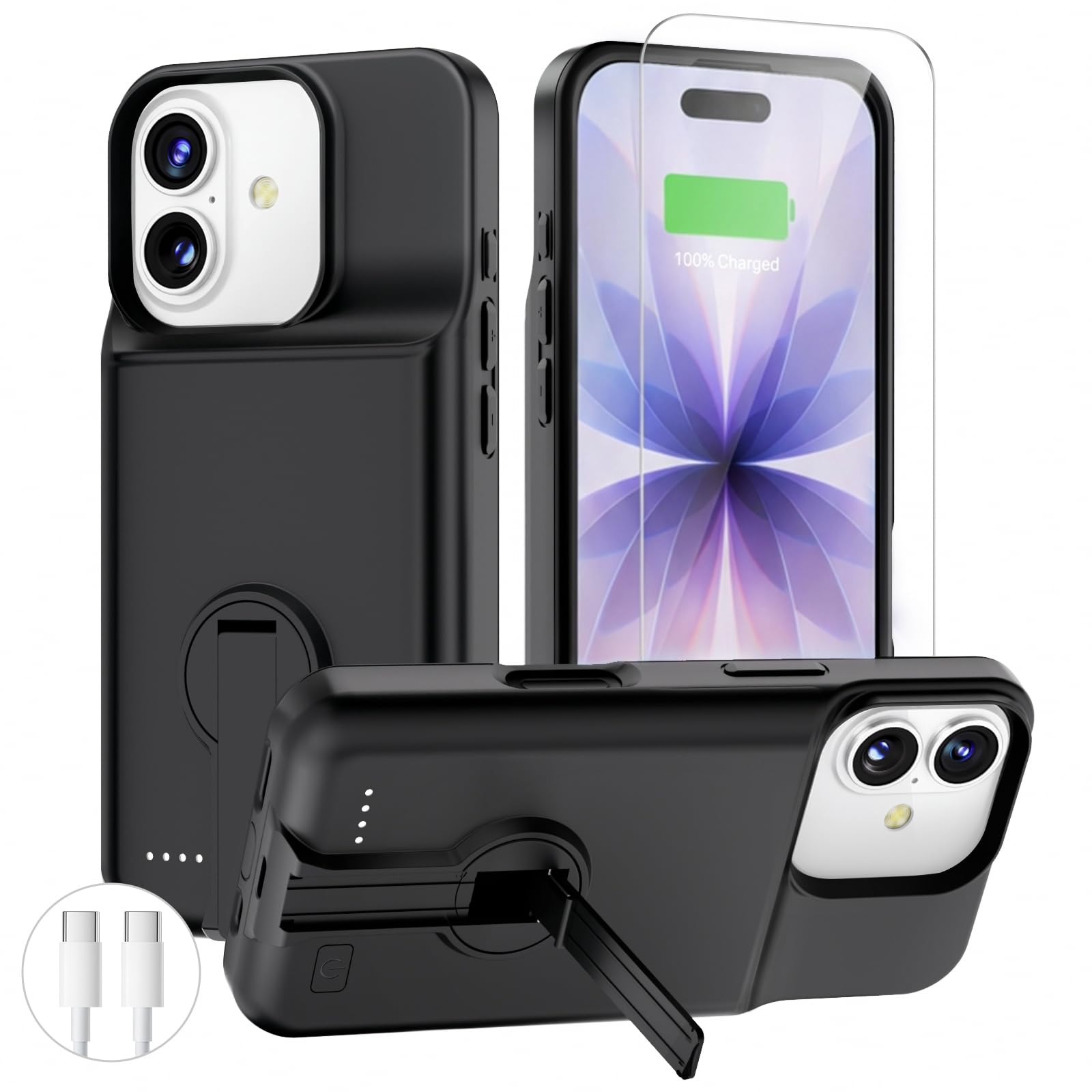 BOPPS 2025 New Battery Case for iPhone 17 with Stand,Ultra Slim 8500mAh Portable Rechargeable Strong Protective Extended Charger Cover for iPhone 17 Charging Case-6.3inch Black