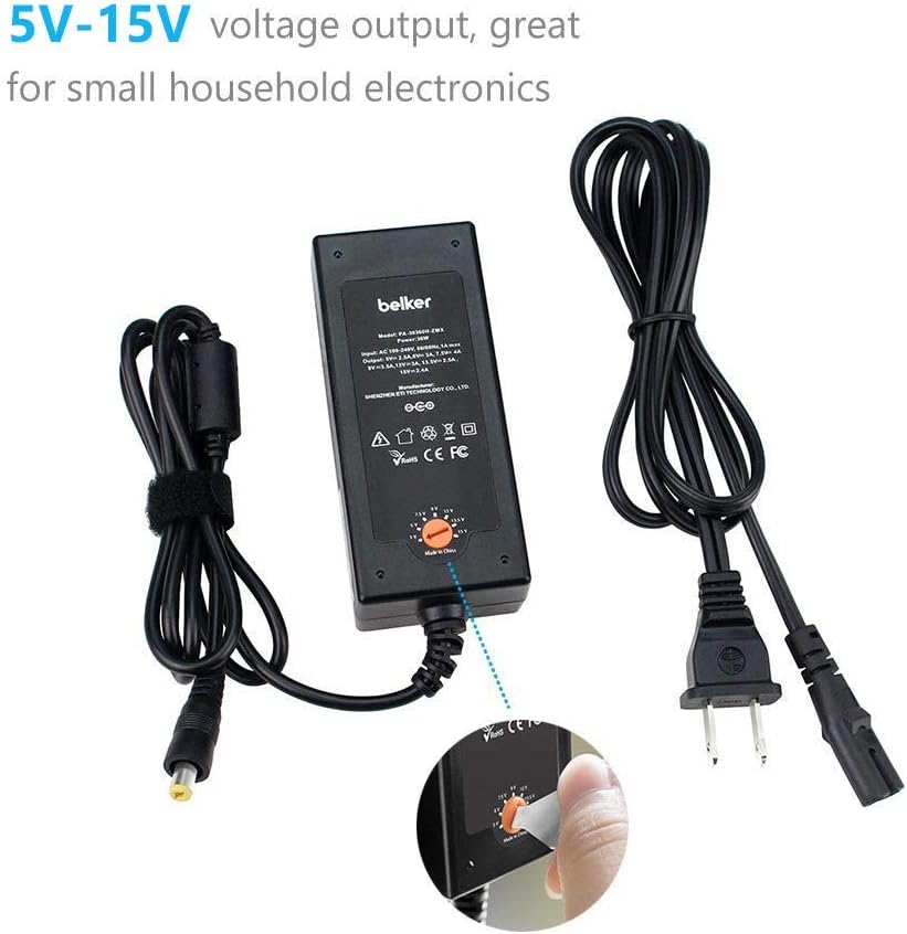 Belker 45W Universal 5V 6V 7.5V 9V 12V 13.5V 15V AC DC Adapter Power Supply for Household Eletronics LCD LED Strip Light Router HUB Speaker Smart Phone Tablet - Support Amps 0.5A 1A 2A 3A 3000mA Max.: Home Audio & Theater