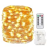 GDEALER 8 Modes String Lights 33ft 100LED Copper Wire Fairy Starry String Lights Battery Powered with Remote Control for Outdoor, Indoor, Christmas Waterproof warm white(Battery NOT INCLUDED) (1)