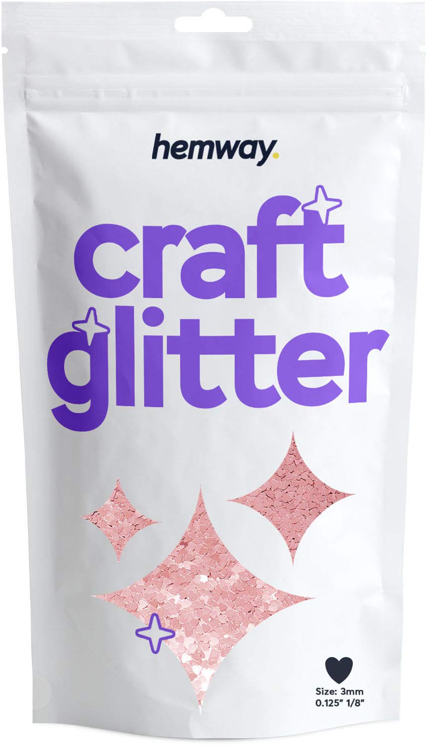 Hemway Craft Glitter Heart Shape, 50g, Rose Gold | Shaped Glitter for Crafts, Resin, Cosmetic, Nail, Face, Body, Festival, Tumblers, Art, Crafting