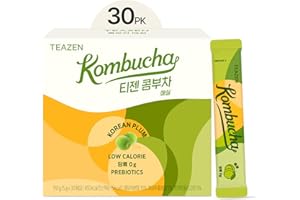 TEAZEN Korean Plum Kombucha Tea, Electrolyte & Hydration Drink Mix, Sugar Free, Live Probiotics & Prebiotics, 30 Sticks, 5.29oz