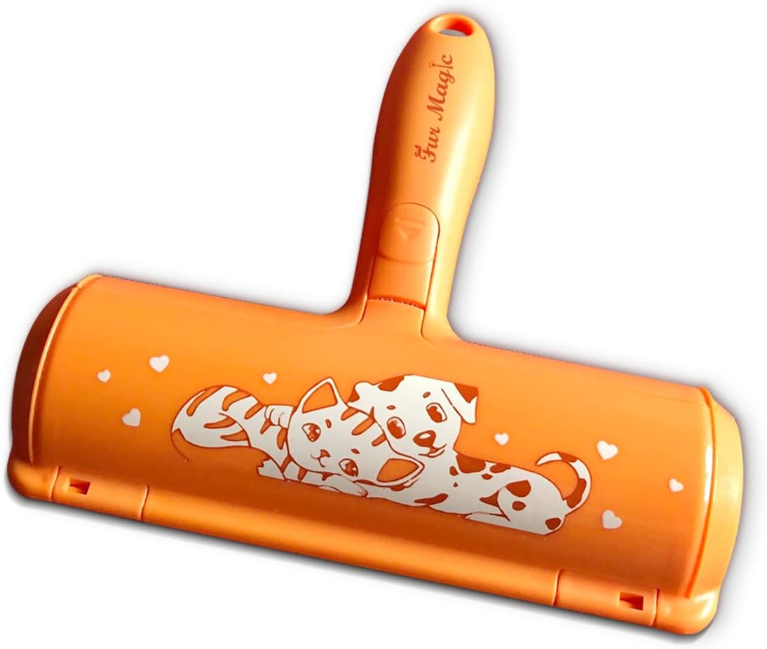 Fur Magic Reusable Pet Hair Remover Roller for Dog, Cat and Other Pet Hair with Improved Handle, Easy to Clean Lint Remover for Furniture, Sofa, Carpet and Bedding, Orange Limited Edition
