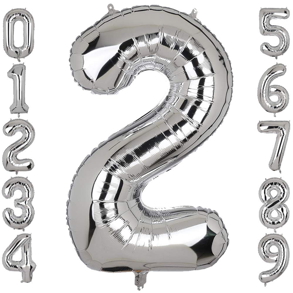 40 Inch Large Foil Number 2 Balloons Silver Big Mylar Helium Balloon Birthdays Party Decorations Supplies