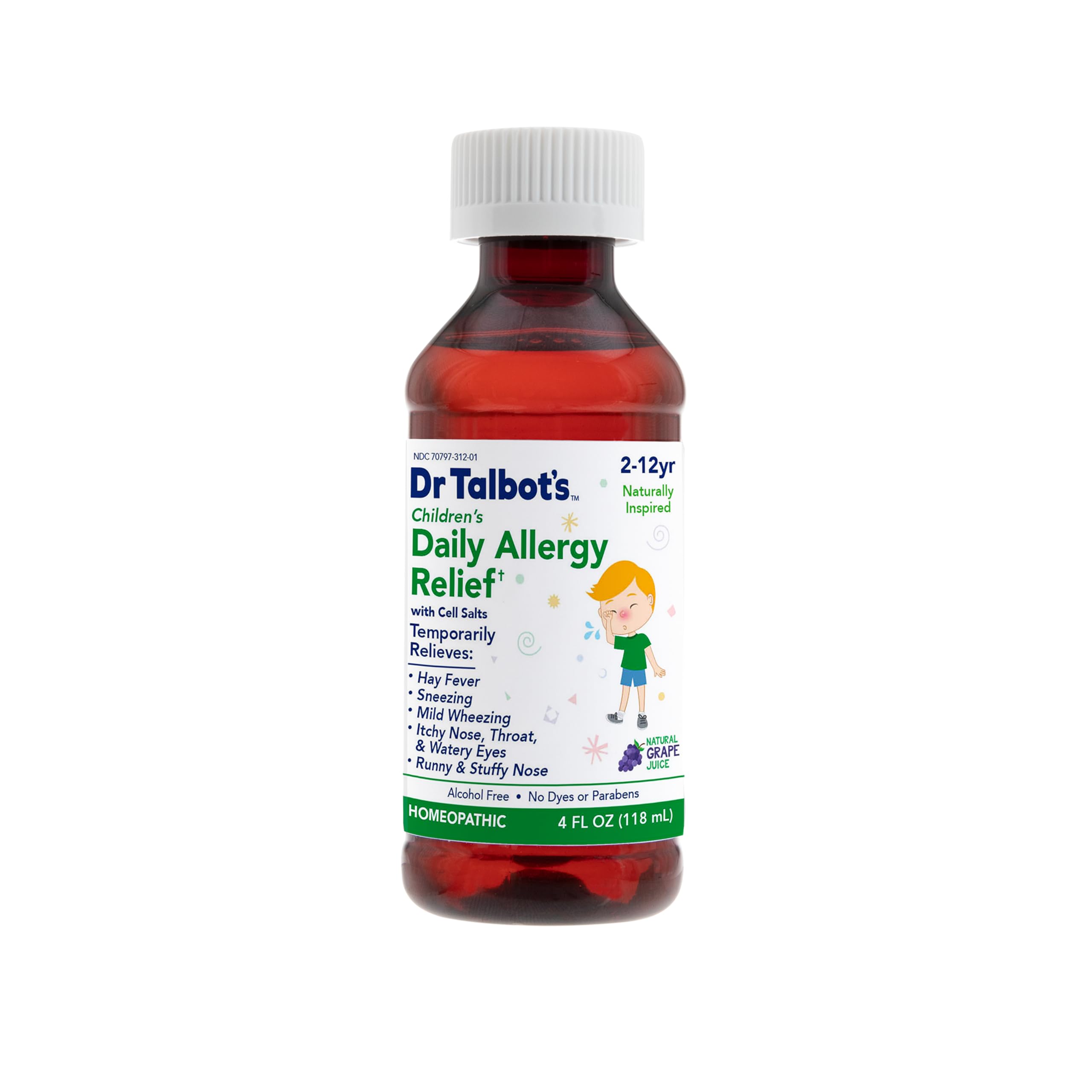 Dr. Talbot's Children's Allergy Relief Medicine - 4 oz - Includes Dosage Cup - for 2-12 Years Old - Natural Grape Flavor (Packaging Varies)