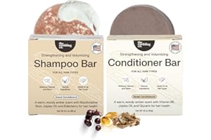 The Earthling Co. Shampoo & Conditioner Bar Set - Promote Hair Growth, Strengthen & Volumize All Hair Types - Paraben & Sulfate Free Formula with Natural Ingredients for Dry Hair (Sweet Sandalwood)