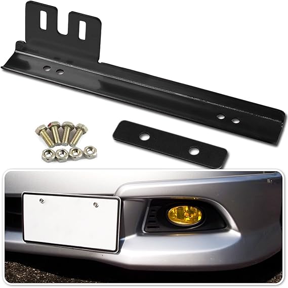 Zone Tech Bumper License Plate Relocator Premium Quality Classic Black Universal Fit Front