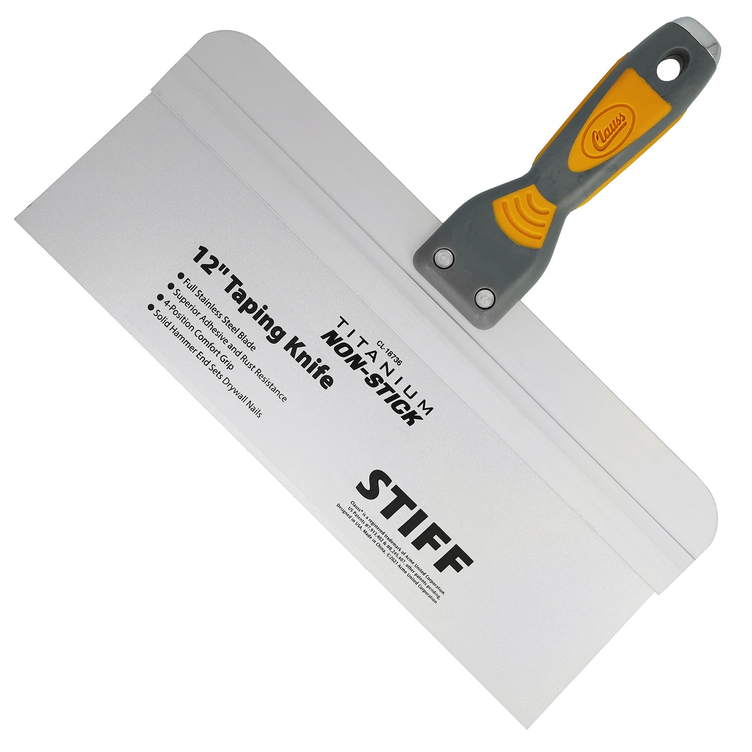 Clauss Putty Knife 12" (30.5 cm) with Wide Blade in Professional Quality | Titanium Bonded Stainless Steel Blade with Non-Stick Coating | Non-Slip, Ergonomic Handle | Ideal for Large Surfaces | 18736