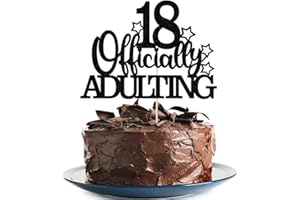 KLIONJOR Officially Adulting 18 Cake Topper, Happy 18th Birthday Cake Decorations, 18th Cake Decor, Cheers to 18 Years Birthday Anniversary Party Supplies Black Glitter