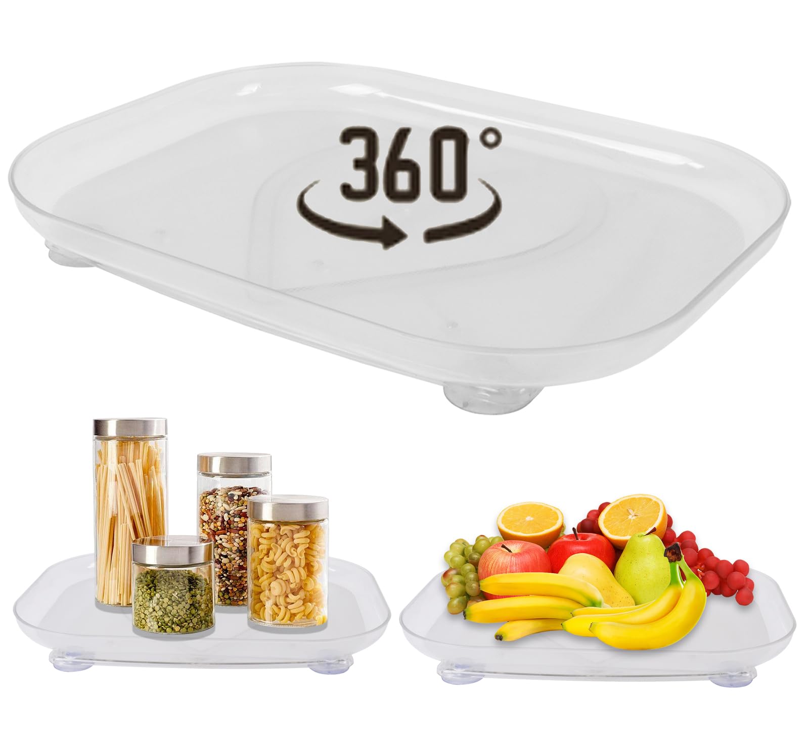 Gzsekken Lazy Susan Turntable Organizer, 360° Rotating Clear Rectangular Fridge Storage