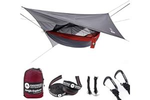 Easthills Outdoors Jungle Explorer 118" x 79" Double Camping Hammock Lightweight Ripstop Parachute Nylon 2 Person Hammocks with Removable Bug Net, Tree Straps and Tarp Gray