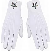 Order of the Eastern Star Masonic Embroidered Cotton Gloves - [White] One Size Fits Most