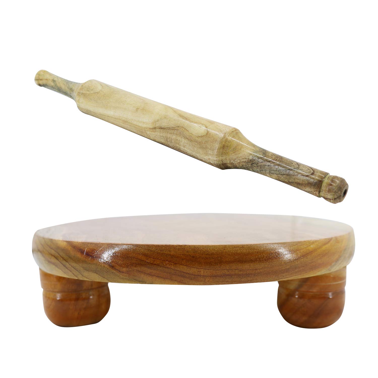 Whopper Wooden Chakla, Serving Board, Round Chapati Chakla Perfect for Making Chappati and Roti at Home, Wood Rolling Board and Rolling Pin 23 cm (25.4 cm)