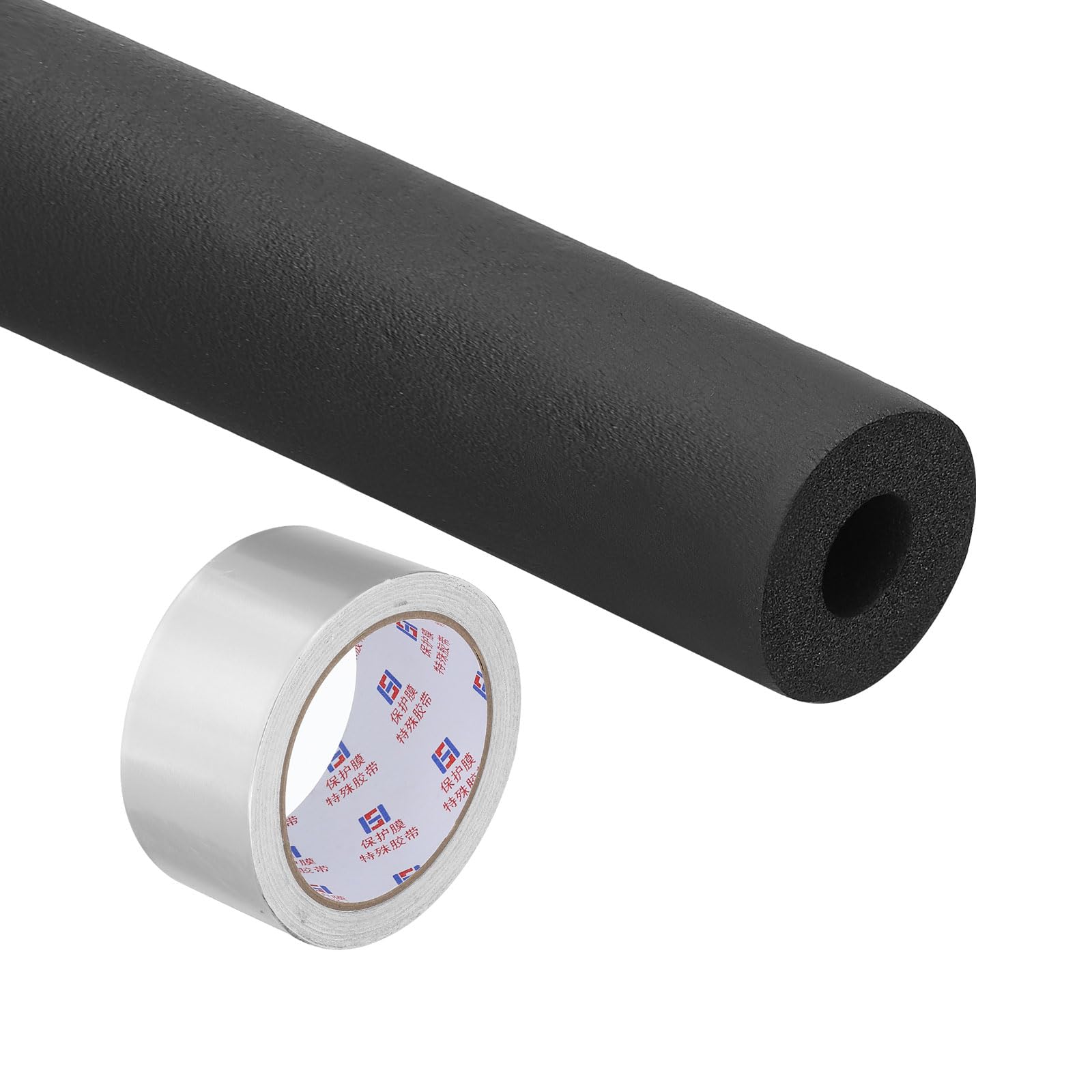 PATIKIL 1/4"(6mm) ID x 6Ft Pipe Insulation Foam Tube Set, Pipe Cover Wrap Roll Bar Padding Tubing with Aluminum Foil for Handle Grip HVAC Outdoor Air Conditioner Units