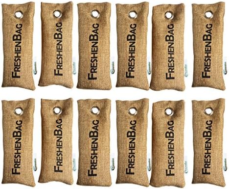 FreshenBag All Natural Deodorizer - Eco Friendly Odor Eliminator and Absorber - All Natural Activated Bamboo Charcoal Air Freshener and Shoe Deodorizer Bag - 12 Pack - (Bamboo Brown)
