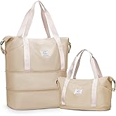 Expandable Travel Duffle Bag for Women Men, Large Gym Bag Travel Tote Bags, Waterproof Carry On Personal Item Bag Airline Approved, Workout Weekender Bag for Overnight Trips with Luggage Sleeve, Khaki
