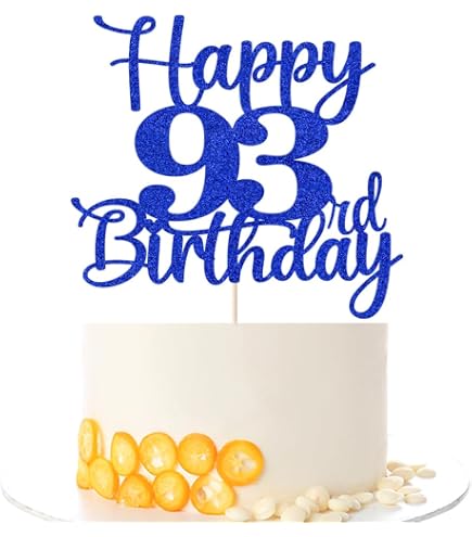 Topper Per Torta Happy 93rd Birthday – Nero E Oro Glitterato, Cartoncino Resistente, Preassemblato, Decorazione Per Feste