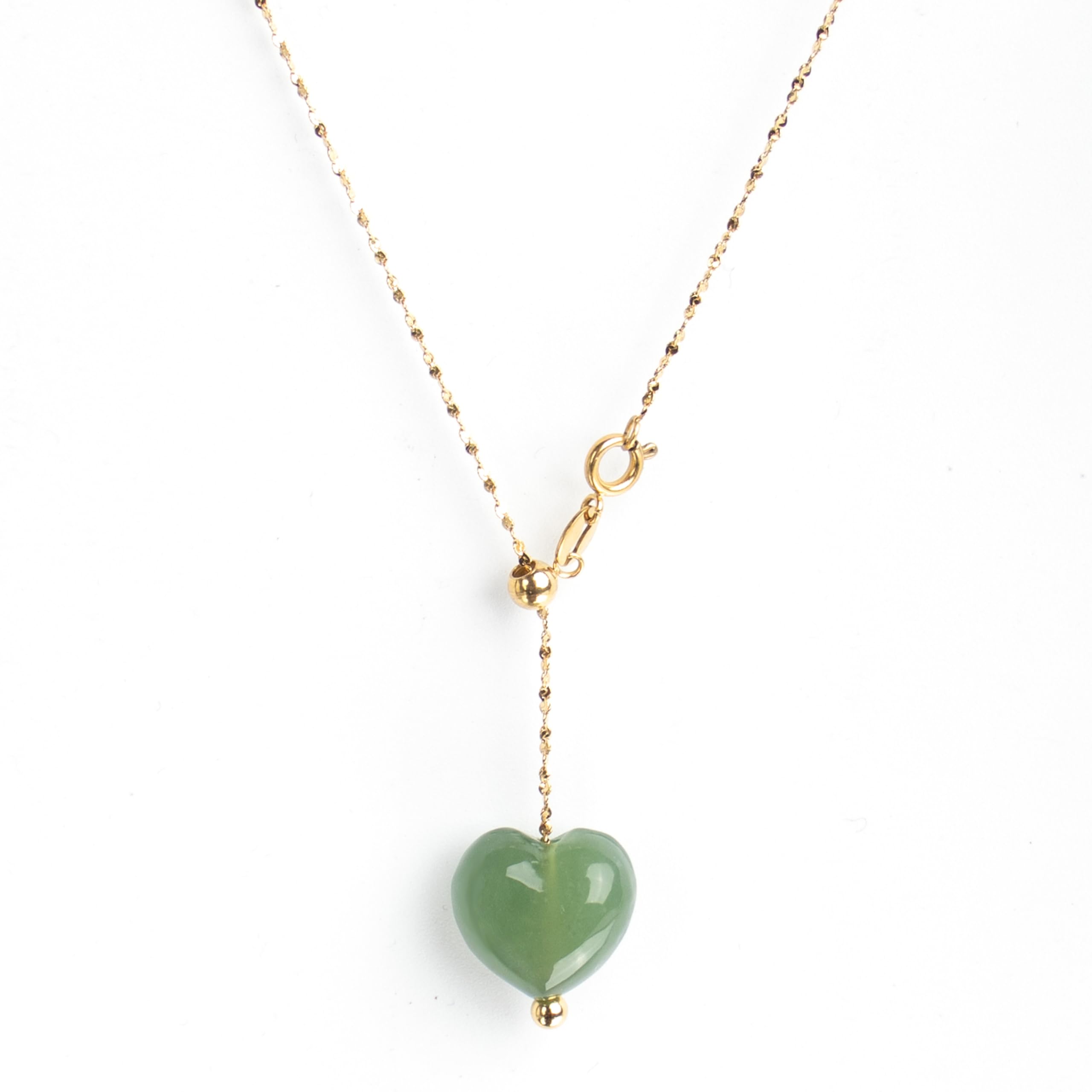 Photo 1 of LAFORTISART Dainty Jade Heart Necklace,18K Gold Stainless Steel Y-Shaped Necklace for Women Girl,Healing Crystal Pendant Necklace,Cute Jewelry for Daughter Granddaughter Mom,Gemstone Birthday Gift