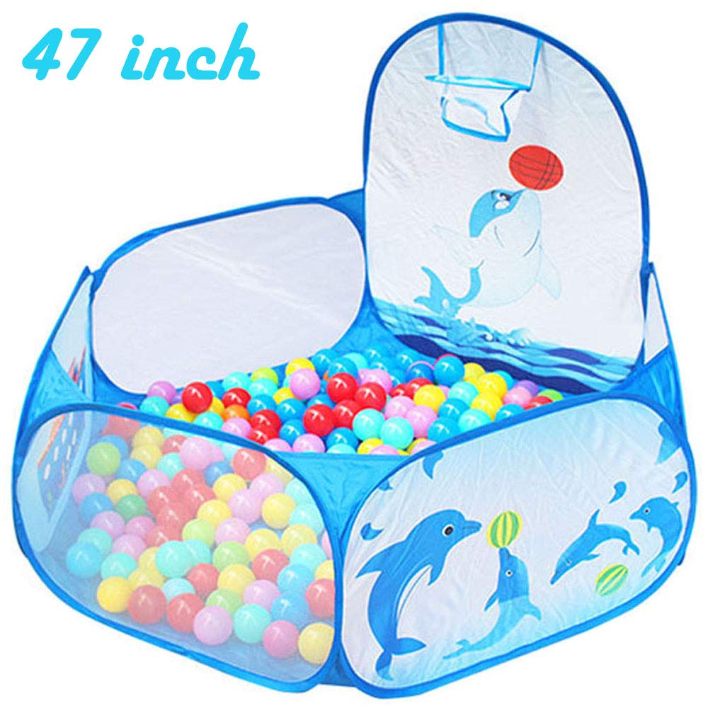 Kids Ball Pit Ball Tent, Likorlove Toddler Ball Pit with Basketball Hoop and Zippered Storage Bag,4 Ft Sea Ball Pool for Indoor Outdoor(Balls not Included),Blue