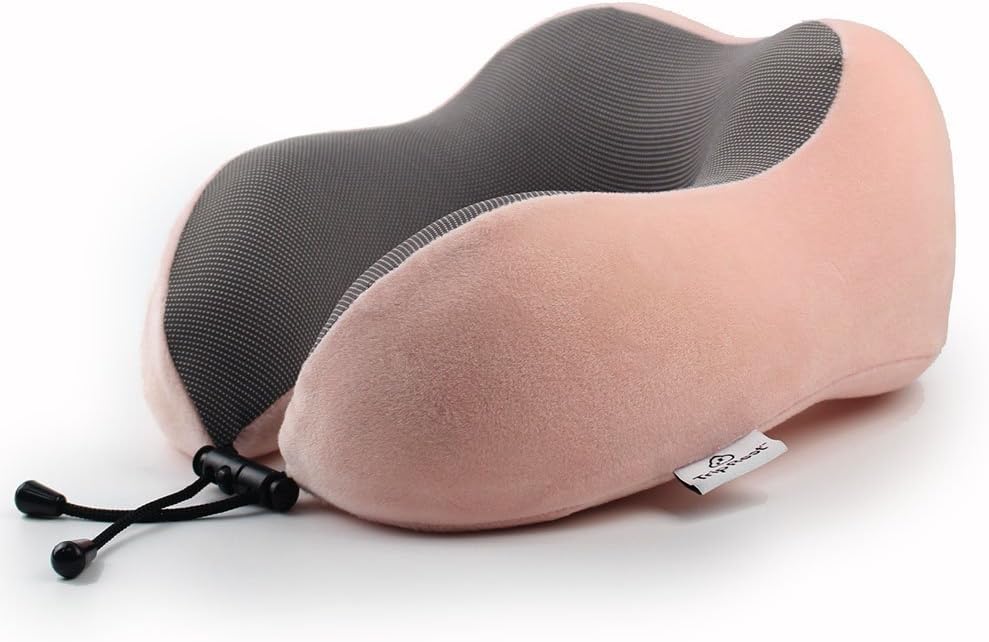 Neck Pillow - Memory Foam Travel Pillow with 360 Head & Neck Support for Traveling on Airplane, Bus, Train or at Home (Pink)
