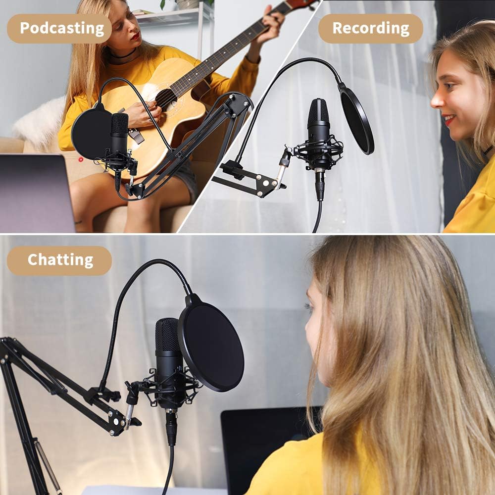 XLR Condenser Microphone, UHURU Professional Studio Cardioid Microphone Kit with Boom Arm, Shock Mount, Pop Filter, Windscreen and XLR Cable, for Broadcasting,Recording,Chatting and YouTube(XM-900): Home Audio & Theater
