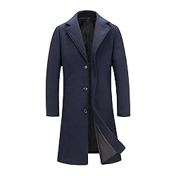 INVACHI Men's Wool Blend Long Trench Coat Notched