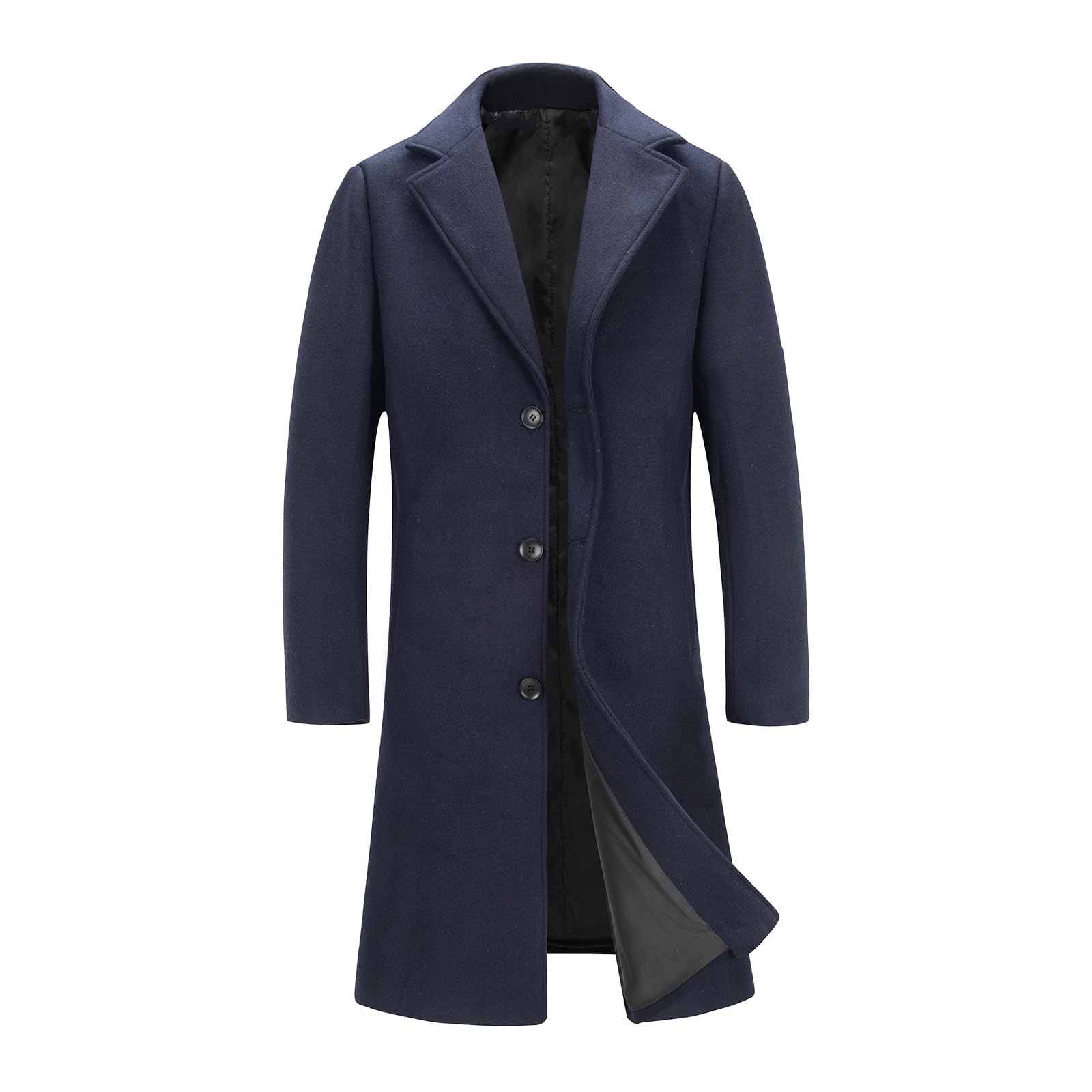 INVACHI Men's Wool Blend Long Trench Coat Notched
