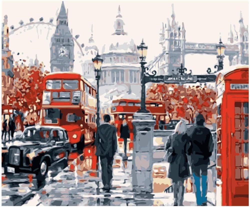 New Paint by Numbers for Adults Children - London Street - DIY Digital Painting by Numbers Kits on Canvas