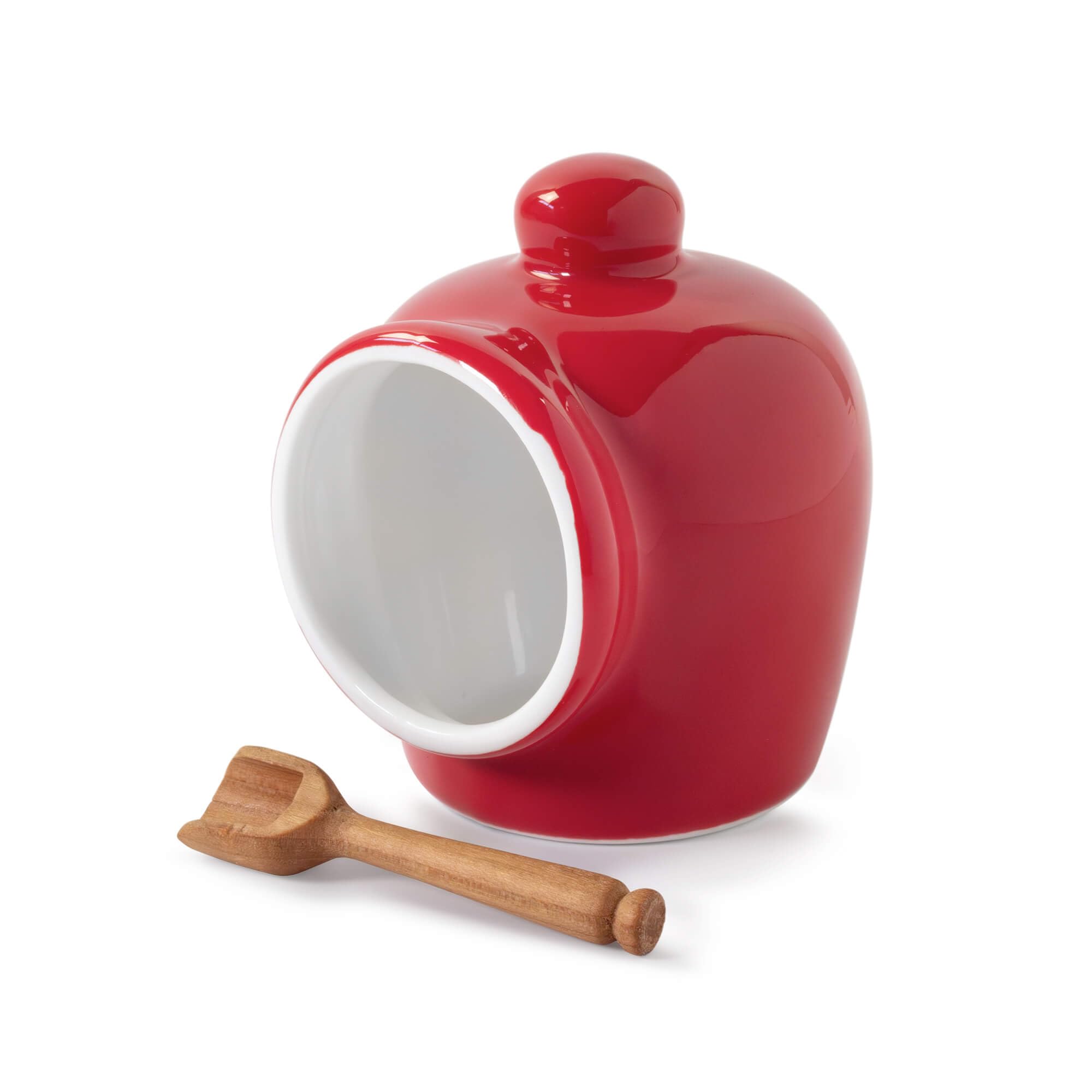 WM Bartleet & Sons 1750 T345R Traditional Porcelain Small Pig with Wooden Salt Serving Spoon-Red,9cm