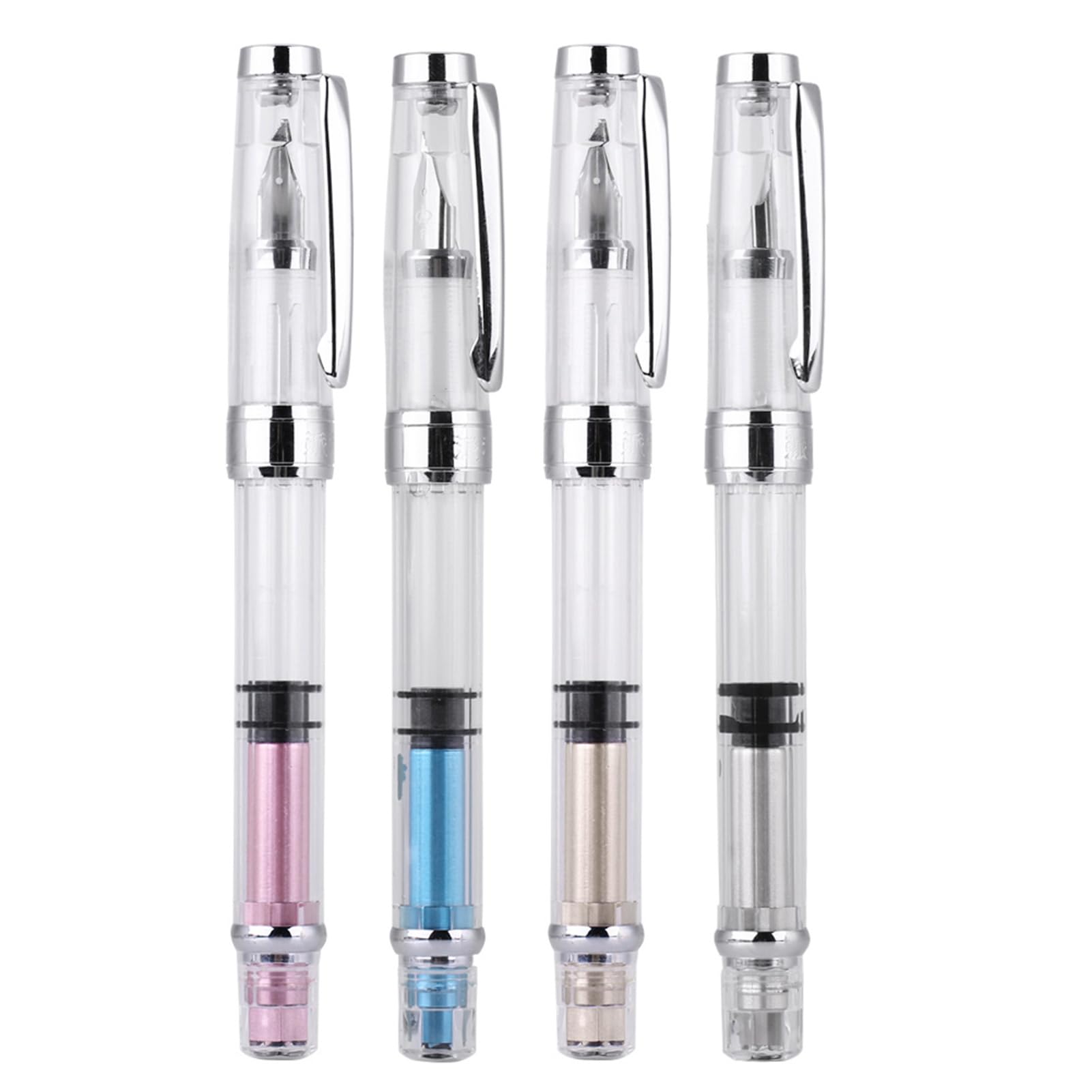Tnfeeon Clear Fountain Pen, 4Pcs 0.5mm F Point Transparent Classical Fountain Pen Fine Nib Stationery Supplies