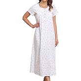 MZROCR Cotton Women's Nightgowns Soft Night Gowns for Women Sleepwear Short Sleeve Sleepshirts Print White