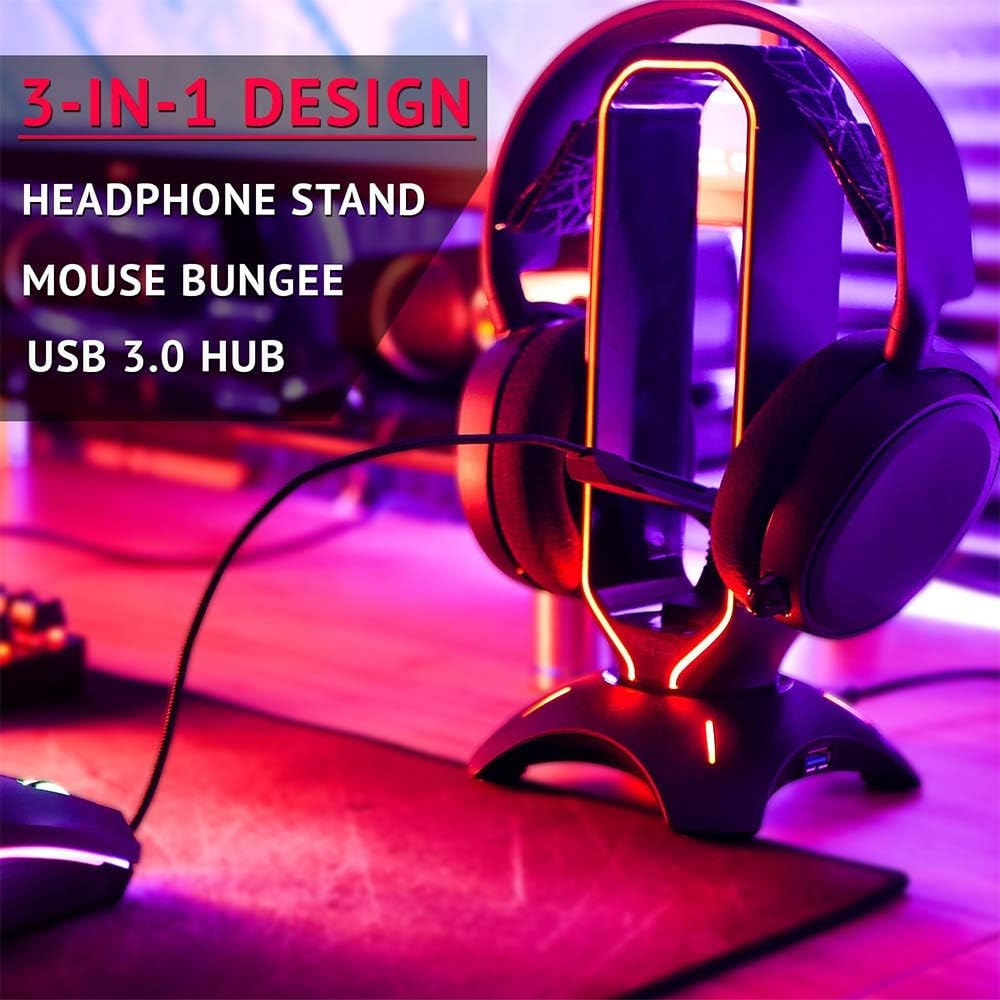 Tilted Nation RGB Headset Stand and Gaming Headphone Display with Mouse Bungee Cord Holder with USB 3.0 HUB for Wired or Wireless Headsets for Xbox, PS4, PC: Computers & Accessories