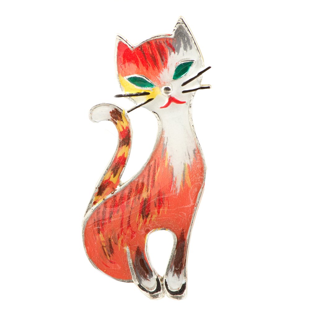 Silver Plated Women´s Pin Cat Enamel Brooch