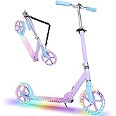BELEEV V5 Plus Scooters for Kids Ages 6+, Teens with Light-Up Wheels & Deck, 2 Wheel Folding Lightweight Sport Scooter with 4 Adjustable Height, 8-inch Big Wheels, Carry Strap, Max Load 220 lbs