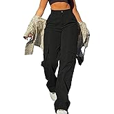 SDNGED Cargo Pants for Women High Waisted Baggy Wide Leg Stretchy Y2K Streetwear Black Cargo Pants Women with Pockets