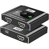 Displayport Switch 2-in-1-out, 8K@30Hz, 4K@120Hz, Resolution DP 1.4 DisplayPort Switcher Compatible with PC, Laptop, Monitor,