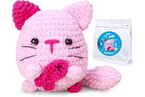 NestledCrafts Cat Crochet Kit for Beginners, Learn to Crochet Animal Kits for Adults and Kids with Step-by-Step Video Tutorials