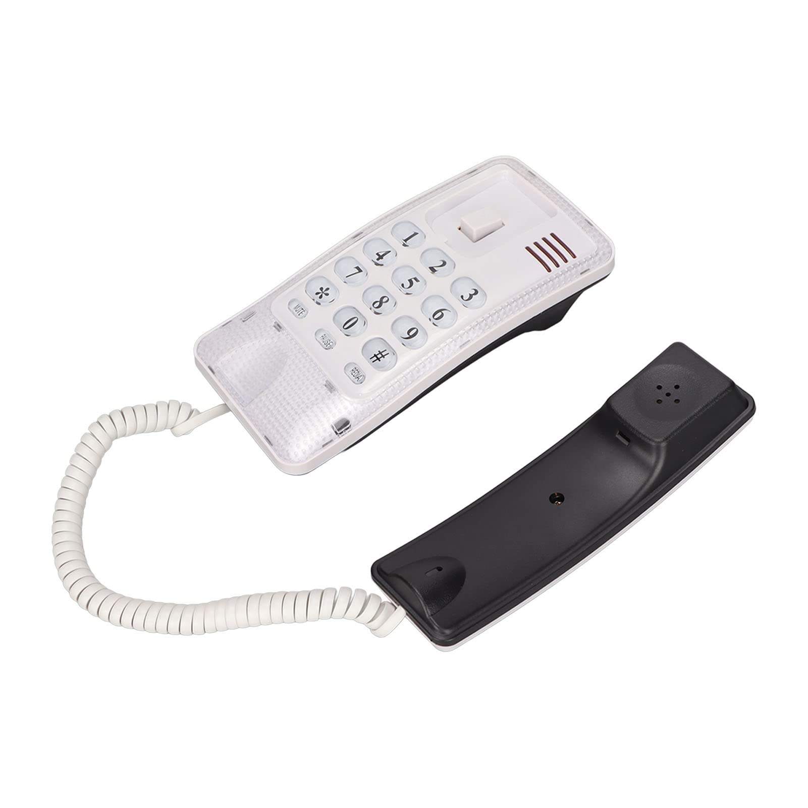 Elprico Wall Mounted Telephone, Corded Telephone with Redial Quick Flash Mute Function Landline Phone for Home Hotel School Office(White)