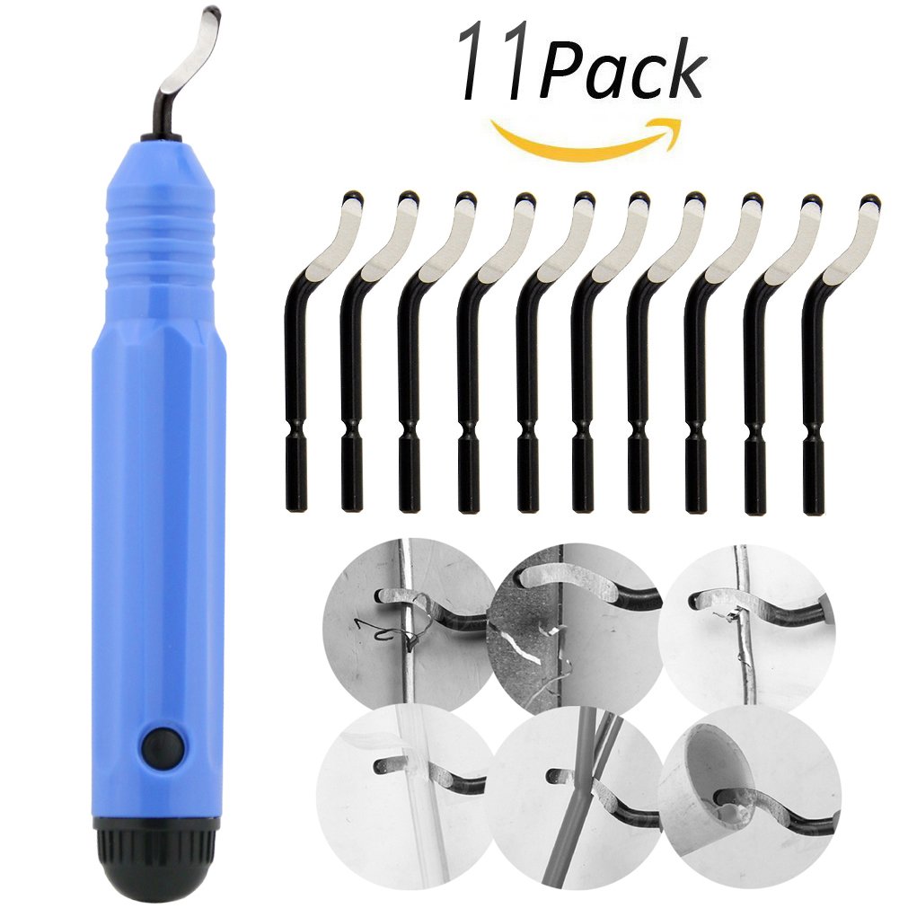 Deburring Tool Kit, 10pcs Rotary Deburr Blades Set with Handle Debur Knife, Great Burr Remover Hand Tool for Wood/Plastic/Aluminum/Copper and Steel