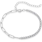 SeiMios 925 Sterling Silver Bracelet for Women - Cubic Zirconia Adjustable Chain Bracelets Jewelry Gifts for Her
