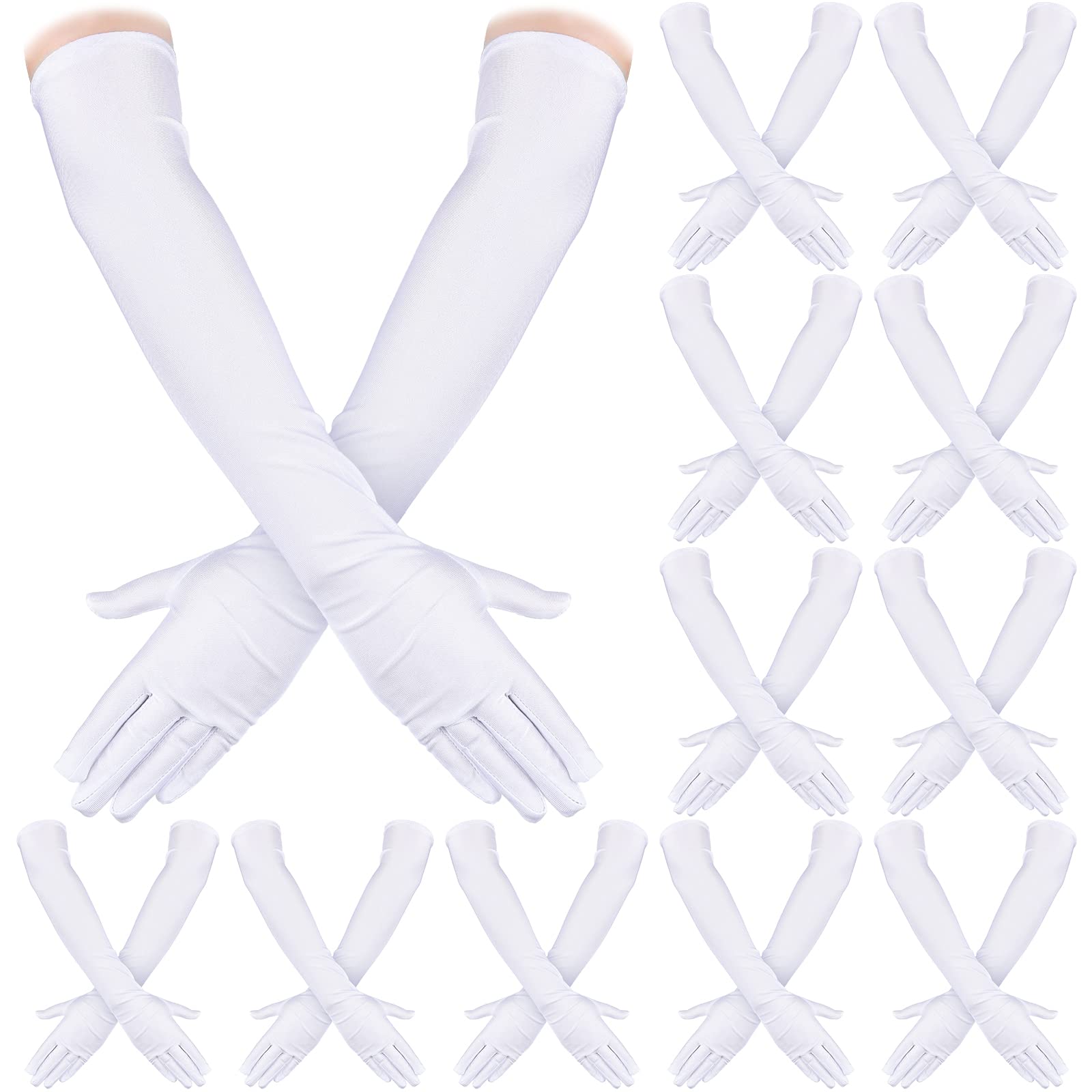 Photo 1 of Laumoi 12 Pairs Long Satin Gloves for Women Bride Elbow Opera Costume Dress Stretchy Formal Glove(21 Inch,White)
