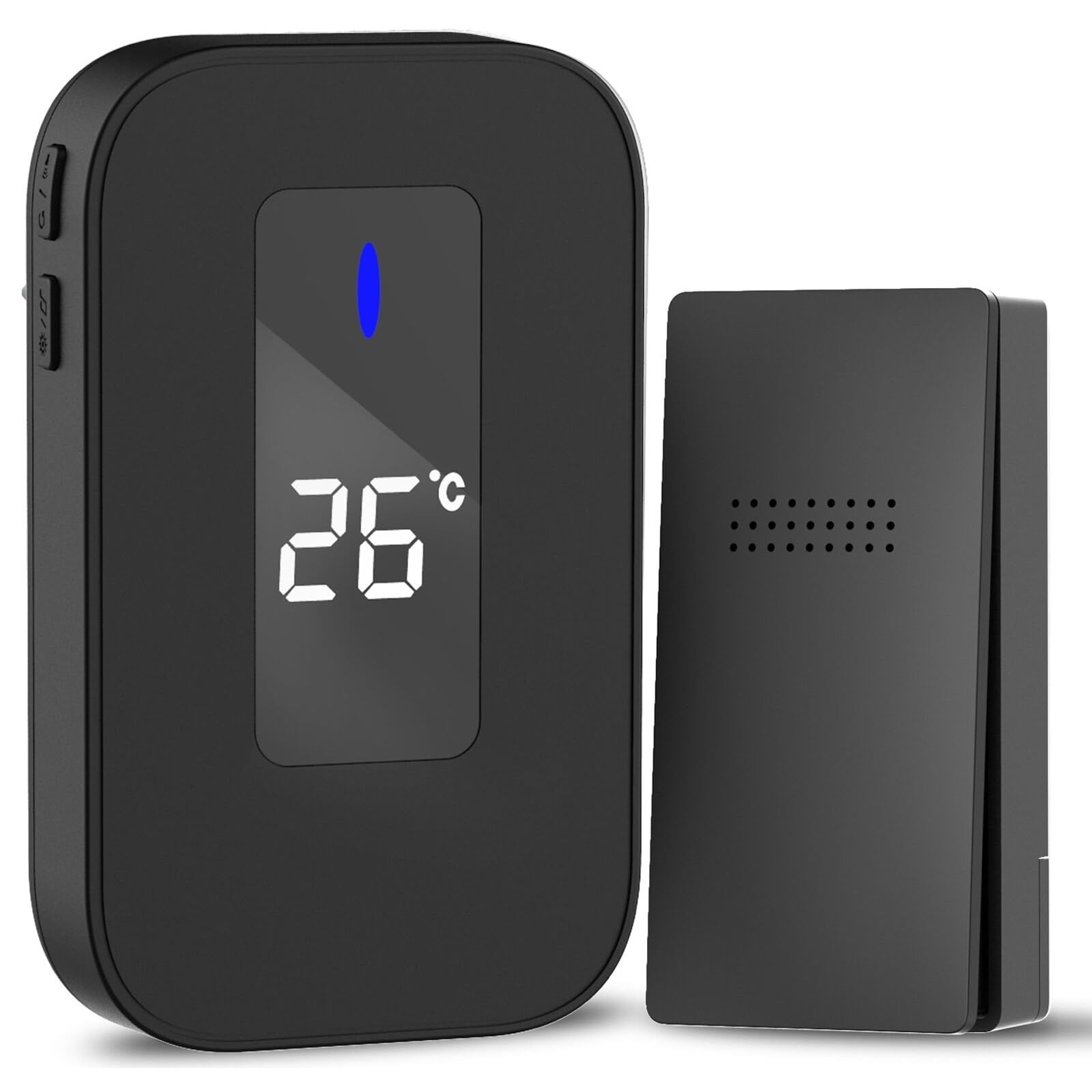 Wireless Doorbell, HommyFine Self-Powered Doorbell Wireless Doorbell Ringer for Homes Classroom Plug-in Doorbell with Thermometer,Cordless Door Chime kit with 38 Chimes for (Black 0101)